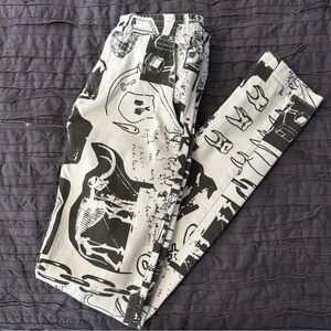 Urban Outfitters denim pants, sz sm, cream/black graphic, graffiti, streetwear